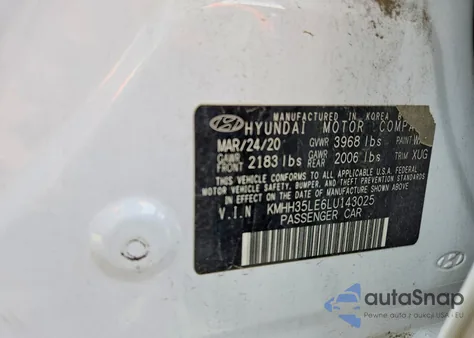 2020 Hyundai Elantra Gt z USA, uszkodzony, nr VIN KMHH35LE6LU143025